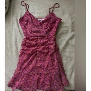 All In Favor Sundress Pink Floral Ruch Mini Spaghetti Strap Lined XS New SUMMER